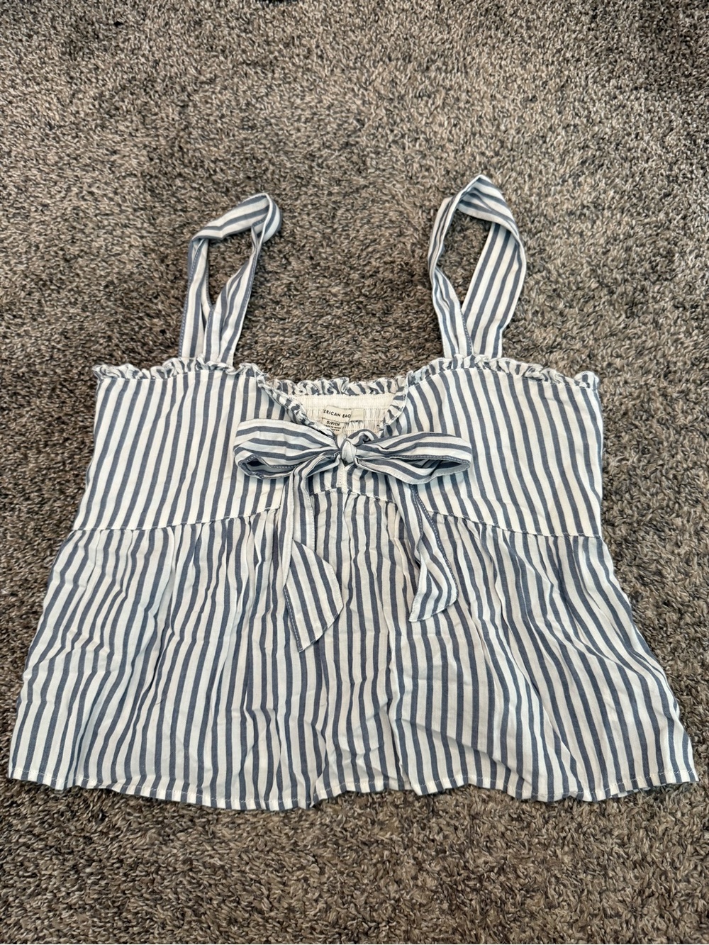 American Eagle Outfitters Blue and White Striped Tie-Front Cropped Cami